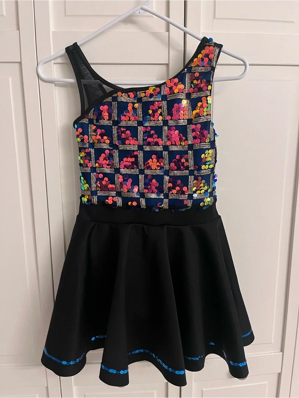 Weissman Black One-Shoulder Kids Sequin Dance Dress with Multicolor Sequins